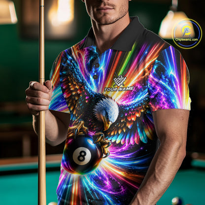 Personalized Eagle 8-Ball Pool Billiard Shirt For Men Neon Rainbow Eagle Billiard Team Uniform Jersey NYN4782