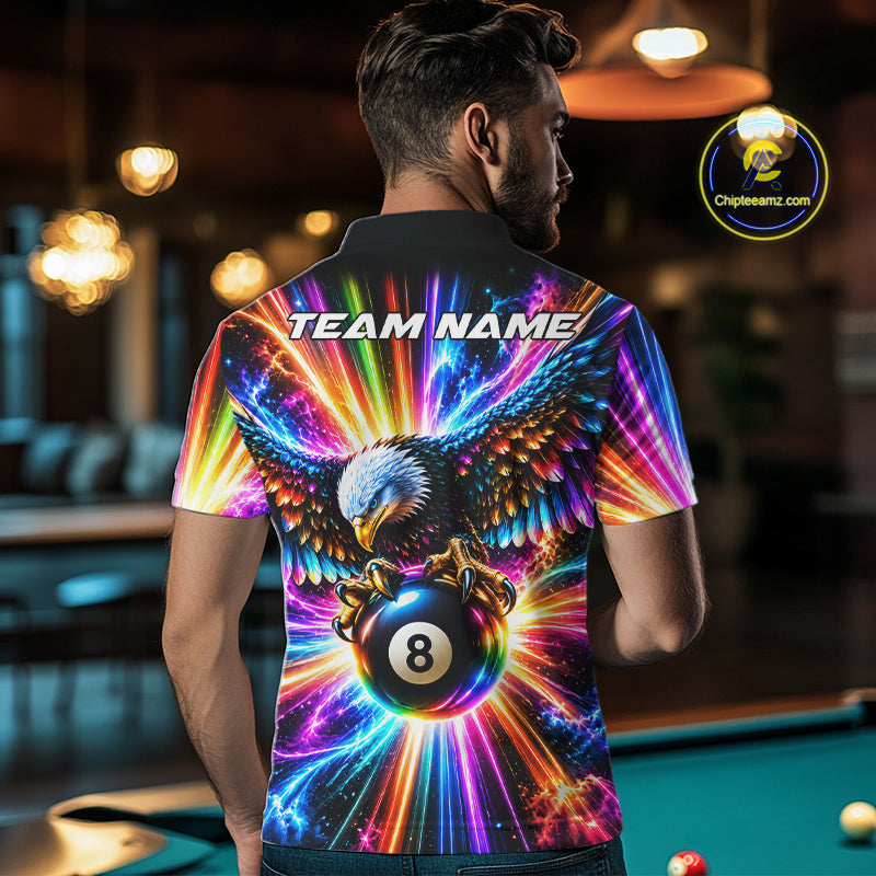 Personalized Eagle 8-Ball Pool Billiard Shirt For Men Neon Rainbow Eagle Billiard Team Uniform Jersey NYN4782