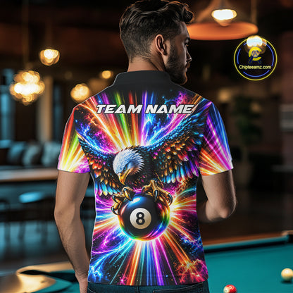 Personalized Eagle 8-Ball Pool Billiard Shirt For Men Neon Rainbow Eagle Billiard Team Uniform Jersey NYN4782