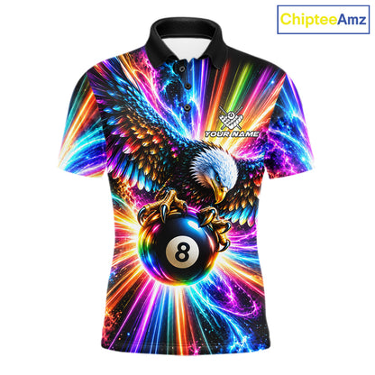 Personalized Eagle 8-Ball Pool Billiard Shirt For Men Neon Rainbow Eagle Billiard Team Uniform Jersey NYN4782