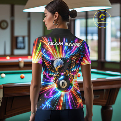Personalized Eagle 8-Ball Pool Billiard Shirt For Women Neon Rainbow Eagle Billiard Team Uniform Jersey NYN4782