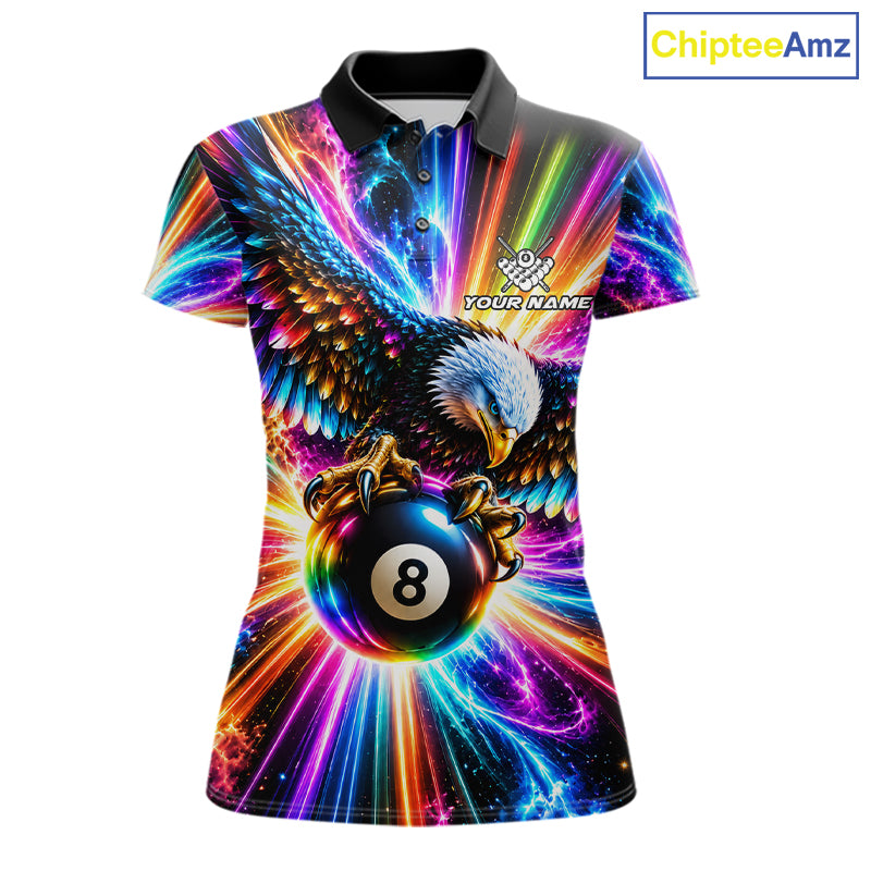 Personalized Eagle 8-Ball Pool Billiard Shirt For Women Neon Rainbow Eagle Billiard Team Uniform Jersey NYN4782