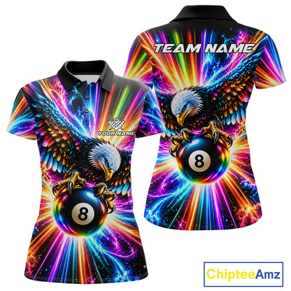 Personalized Eagle 8-Ball Pool Billiard Shirt For Women Neon Rainbow Eagle Billiard Team Uniform Jersey NYN4782