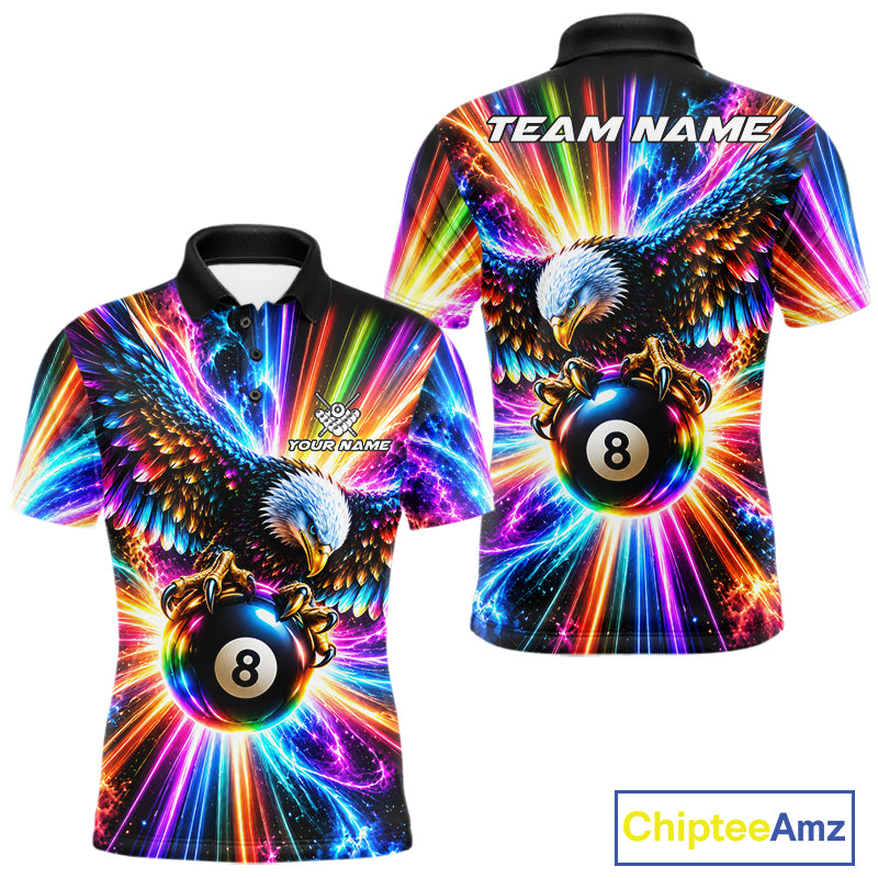 Personalized Eagle 8-Ball Pool Billiard Shirt For Men Neon Rainbow Eagle Billiard Team Uniform Jersey NYN4782