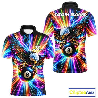 Personalized Eagle 8-Ball Pool Billiard Shirt For Men Neon Rainbow Eagle Billiard Team Uniform Jersey NYN4782