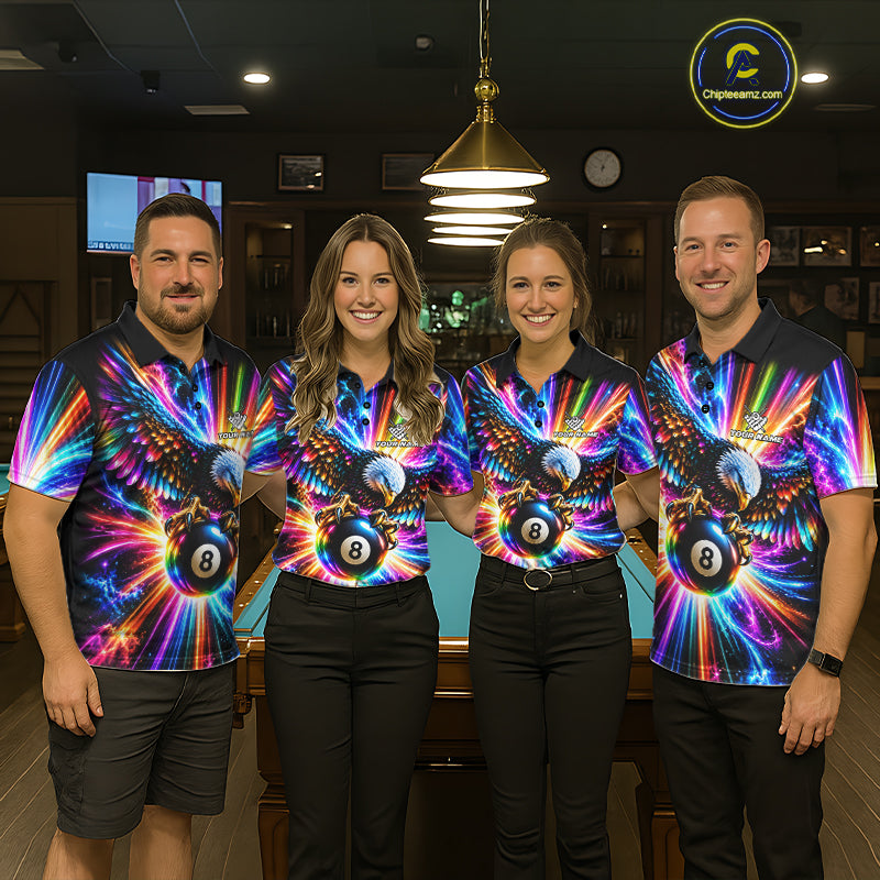 Personalized Eagle 8-Ball Pool Billiard Shirt For Men Neon Rainbow Eagle Billiard Team Uniform Jersey NYN4782