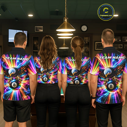 Personalized Eagle 8-Ball Pool Billiard Shirt For Men Neon Rainbow Eagle Billiard Team Uniform Jersey NYN4782