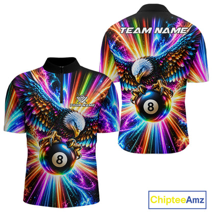 Personalized Eagle 8-Ball Pool Billiard Shirt For Men Neon Rainbow Eagle Billiard Team Uniform Jersey NYN4782