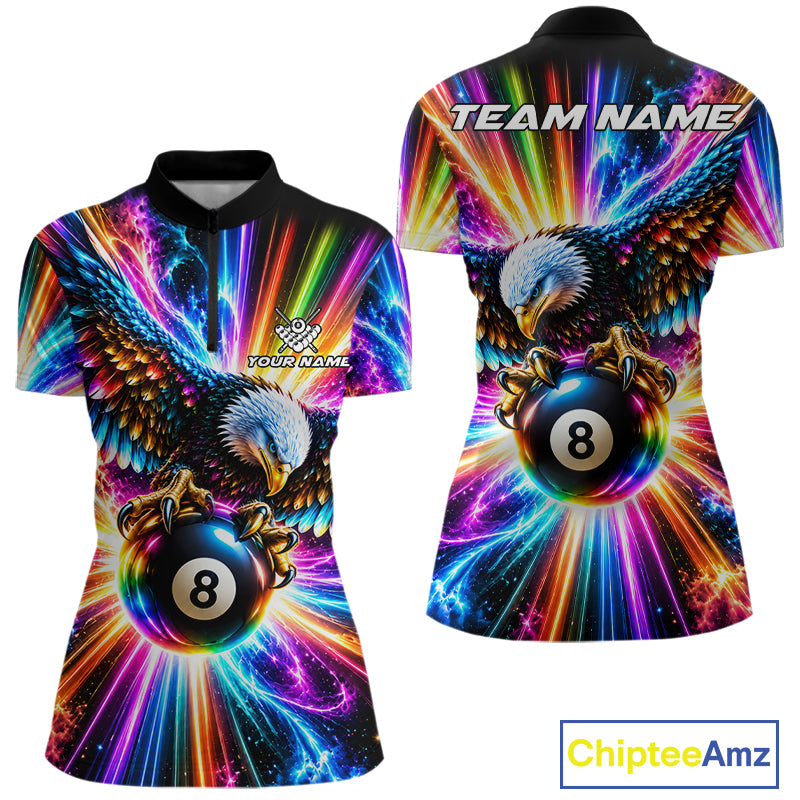 Personalized Eagle 8-Ball Pool Billiard Shirt For Women Neon Rainbow Eagle Billiard Team Uniform Jersey NYN4782