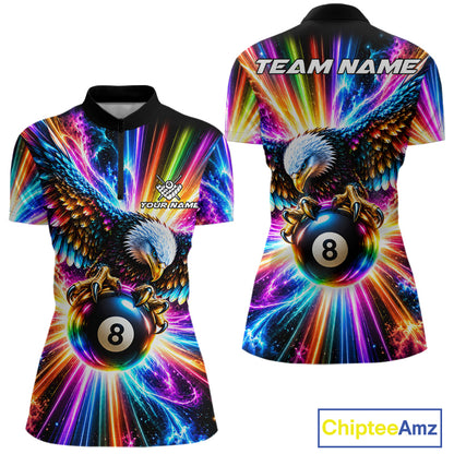 Personalized Eagle 8-Ball Pool Billiard Shirt For Women Neon Rainbow Eagle Billiard Team Uniform Jersey NYN4782