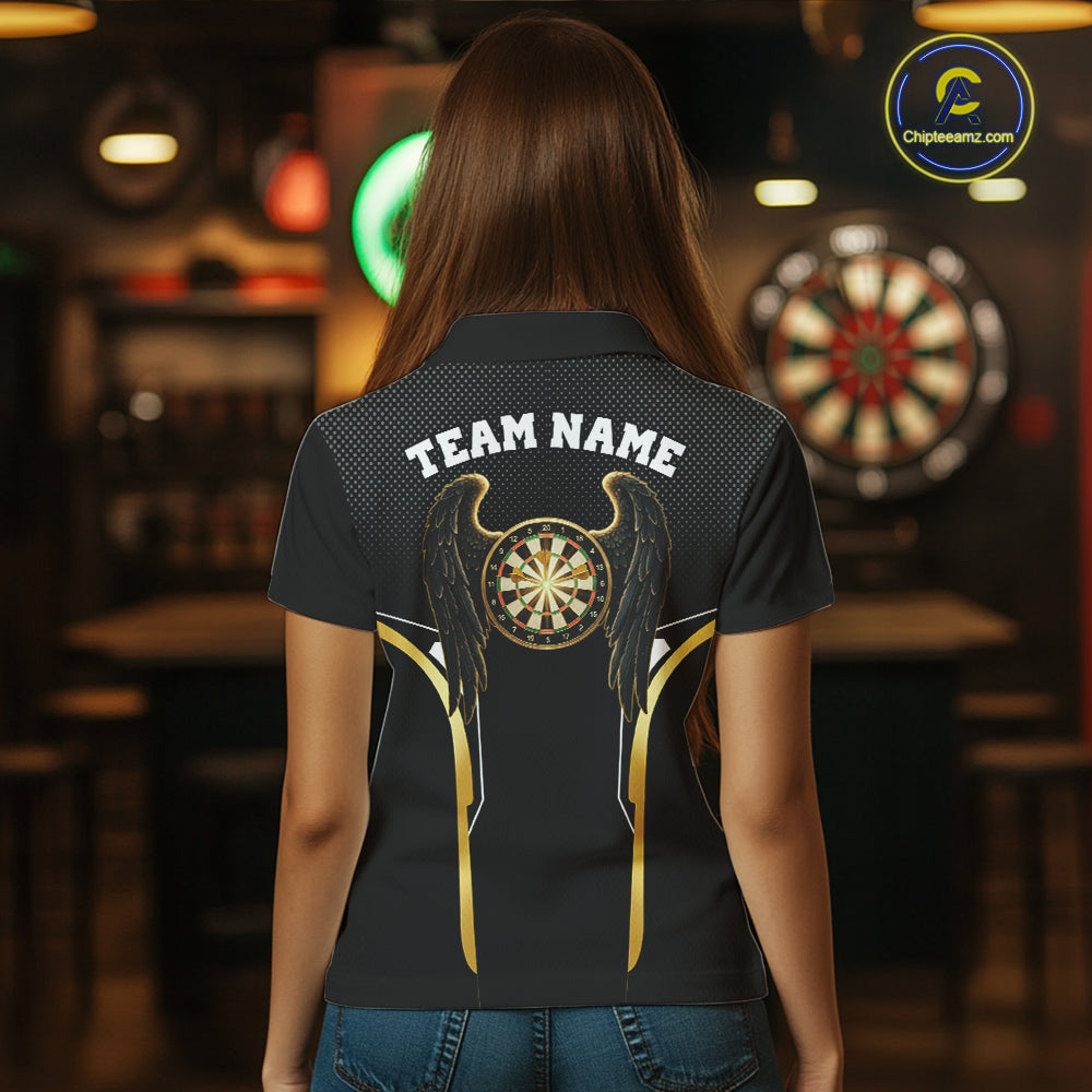 Personalized Gold Wings Dartboard Halftone Darts Polo Shirt For Women Dart League Jerseys NYN2172