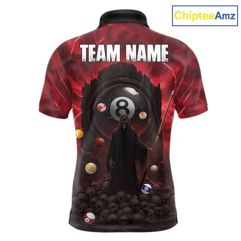 Red Multi-Skull 8 Ball Pool Men Polo & 1/4-Zip Team Shirt Custom Billiard Ball & Cue Gifts NYN2435