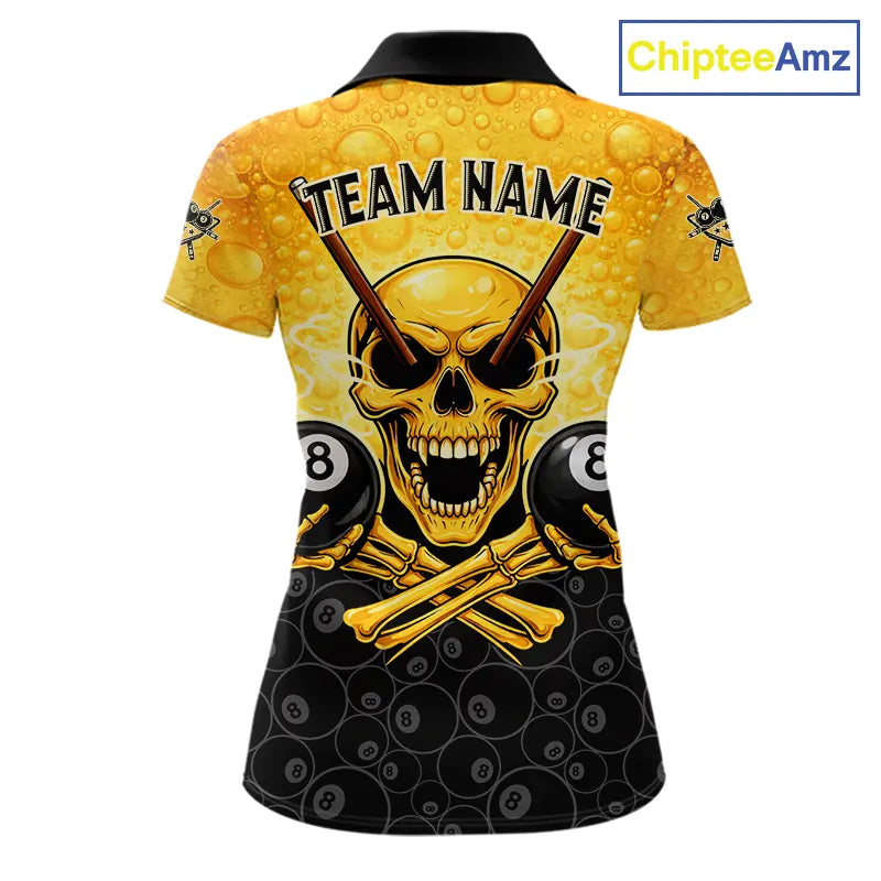 Funny Beer & Skull 8 Ball Pool Billiard Team Shirt For Women Custom 3D Billiard Balls Jerseys NYN2439