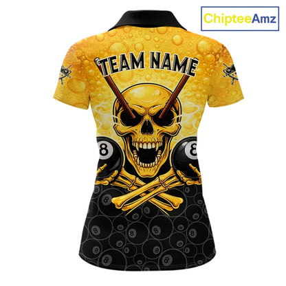 Funny Beer & Skull 8 Ball Pool Billiard Team Shirt For Women Custom 3D Billiard Balls Jerseys NYN2439