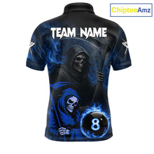 Load image into Gallery viewer, Blue Flames 8 Ball Pool Billiard Team Shirt For Men Custom Grim Reaper Billiard Balls Jerseys NYN2440