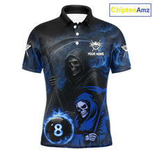 Load image into Gallery viewer, Blue Flames 8 Ball Pool Billiard Team Shirt For Men Custom Grim Reaper Billiard Balls Jerseys NYN2440