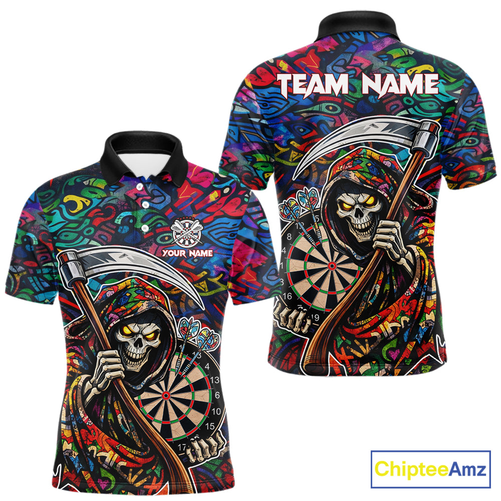 Graffiti Grim Reaper Dartboard & Arrow Darts Polo Shirt For Men Custom Funny Dart Team Shirt NYN2658