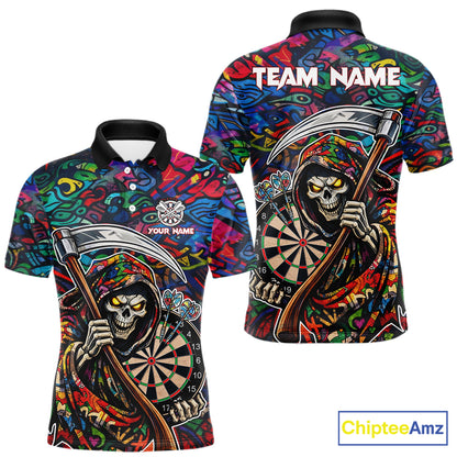 Graffiti Grim Reaper Dartboard & Arrow Darts Polo Shirt For Men Custom Funny Dart Team Shirt NYN2658