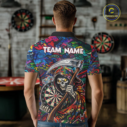 Graffiti Grim Reaper Dartboard & Arrow Darts Polo Shirt For Men Custom Funny Dart Team Shirt NYN2658