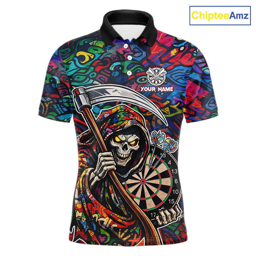 Graffiti Grim Reaper Dartboard & Arrow Darts Polo Shirt For Men Custom Funny Dart Team Shirt NYN2658