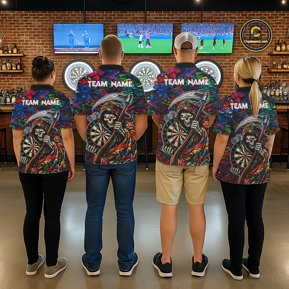 Graffiti Grim Reaper Dartboard & Arrow Darts Polo Shirt For Women Custom Funny Dart Team Shirt NYN2658