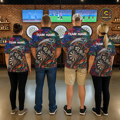 Graffiti Grim Reaper Dartboard & Arrow Darts Polo Shirt For Women Custom Funny Dart Team Shirt NYN2658