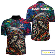 Load image into Gallery viewer, Graffiti Grim Reaper Dartboard &amp; Arrow Darts Quarter-Zip Shirt For Men Custom Funny Dart Team Shirt NYN2658