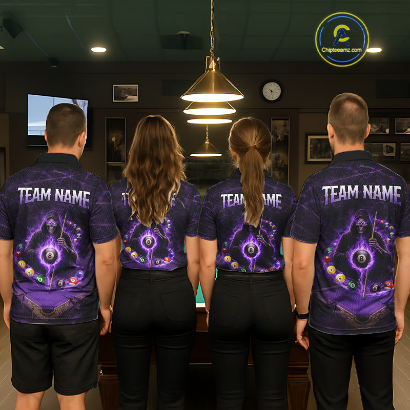 Grunge Grim Reaper Billiard Pool Men Billiard Shirts Custom Flame 8 Ball Pool Billiard Team Jerseys NYN3015