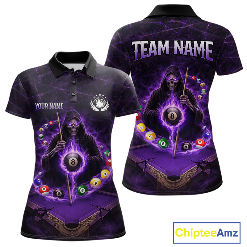 Grunge Grim Reaper Billiard Pool Women Billiard Shirts Custom Flame 8 Ball Pool Billiard Team Jerseys NYN3015
