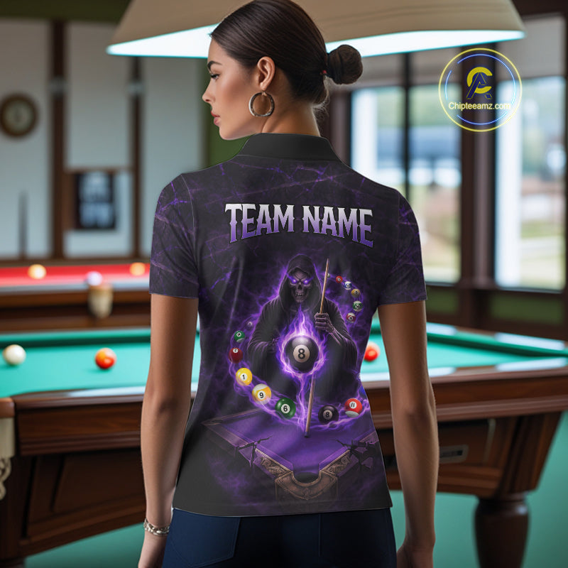 Grunge Grim Reaper Billiard Pool Women Billiard Shirts Custom Flame 8 Ball Pool Billiard Team Jerseys NYN3015