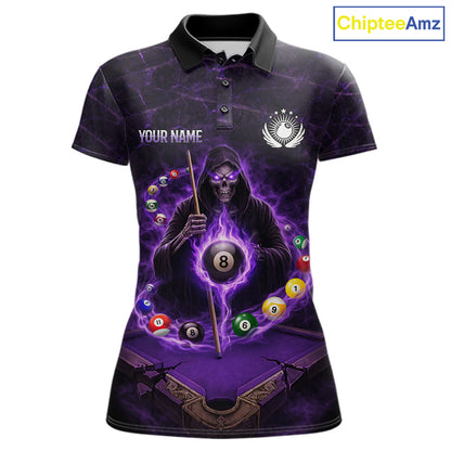Grunge Grim Reaper Billiard Pool Women Billiard Shirts Custom Flame 8 Ball Pool Billiard Team Jerseys NYN3015