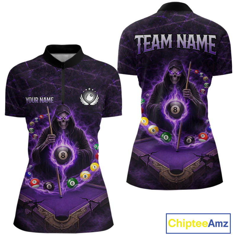 Grunge Grim Reaper Billiard Pool Women Billiard Shirts Custom Flame 8 Ball Pool Billiard Team Jerseys NYN3015