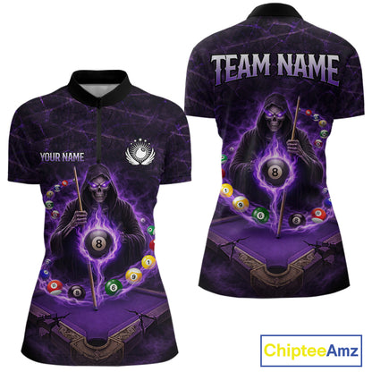 Grunge Grim Reaper Billiard Pool Women Billiard Shirts Custom Flame 8 Ball Pool Billiard Team Jerseys NYN3015