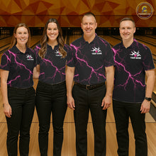 Load image into Gallery viewer, Thunder Lightning Men Bowling Shirt Custom Pink Splatter Bowling Ball &amp; Pins Team Shirts NYN3192