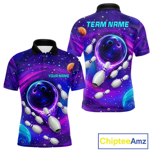 Men's purple blue abstract bowling polo shirt custom bowling team jersey mockup