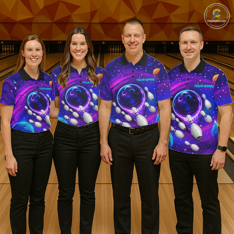 Purple blue abstract bowling team shirts custom bowling jerseys for league and tournament teams