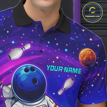 Load image into Gallery viewer, Man wearing funny astronaut galaxy bowling shirt custom bowling apparel