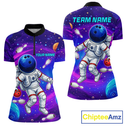 Women's astronaut galaxy quarter zip bowling shirt custom bowling jersey mockup