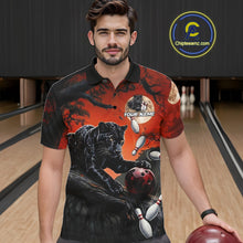 Load image into Gallery viewer, Man wearing black red panther bowling shirt custom bowling apparel