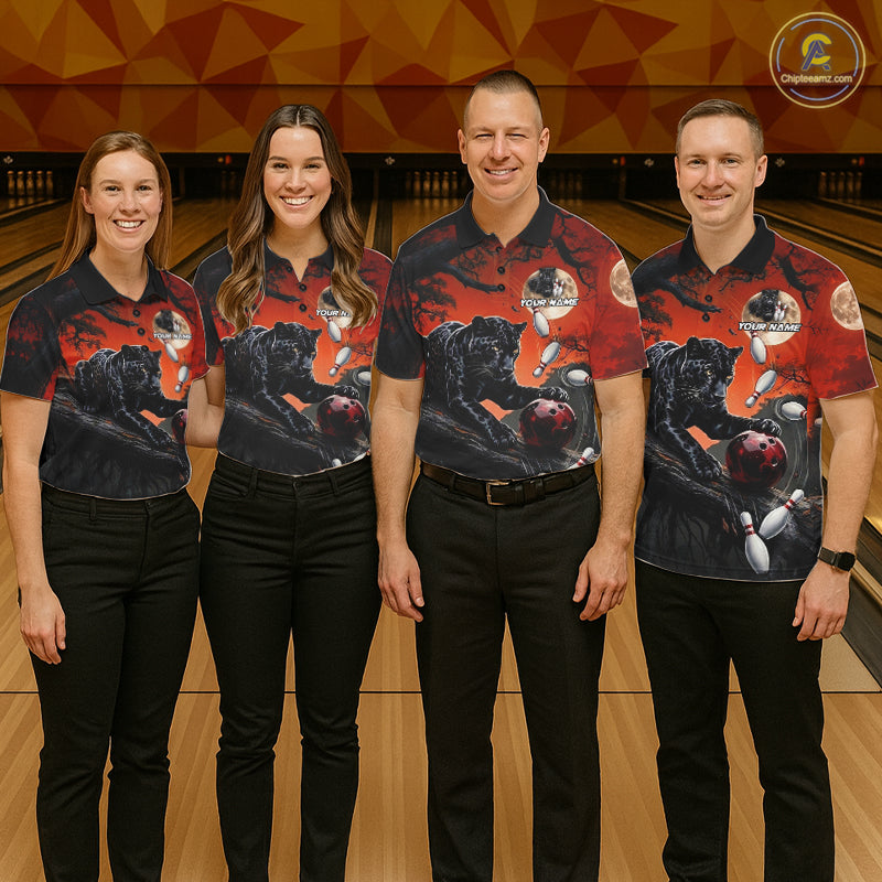 Black red panther bowling team shirts custom bowling jerseys for leagues