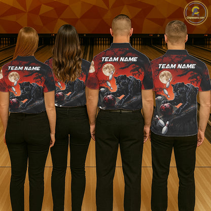 Black red panther bowling team shirts custom bowling jerseys for leagues