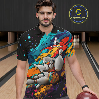Man wearing colorful bowling shirt custom bowling apparel