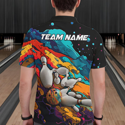 Man wearing colorful bowling shirt custom bowling apparel