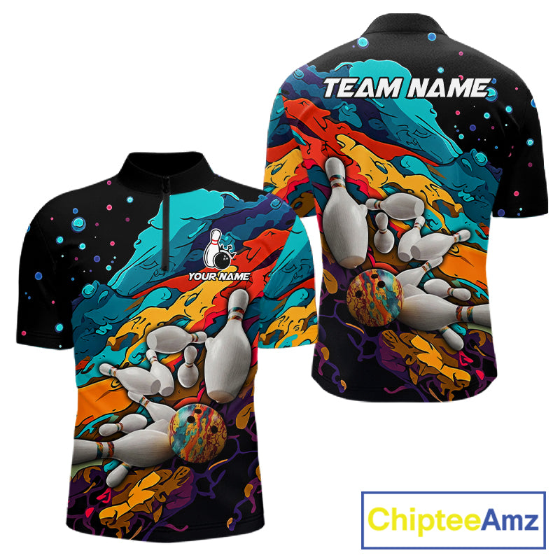 Colorful quarter zip bowling shirt for men custom bowling jersey mockup