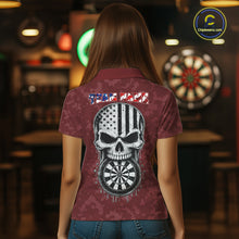 Load image into Gallery viewer, Female model wearing Patriotic Skull Eagle Red Women's Darts Polo, Personalized USA League Apparel