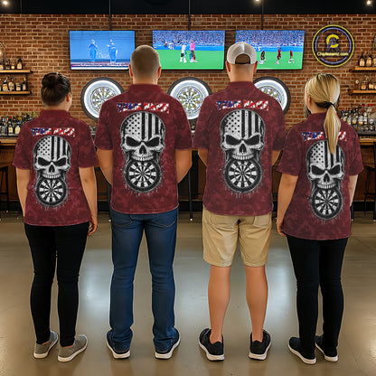 Dart team wearing Patriotic Skull Eagle Red Custom Jerseys, USA Dart Tournament Team Uniforms