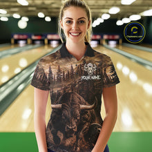 Load image into Gallery viewer, Funny Bull Bowling Shirts For Women Custom Grunge Forest Polo &amp; 1/4 Zip Bowling Team Jersey NYN3731
