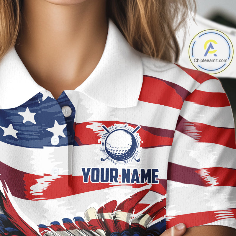 Red, White And Blue American Flag Eagle Golf Polo Shirts For Women Custom Patriot Golf Team Jersey NYN4027