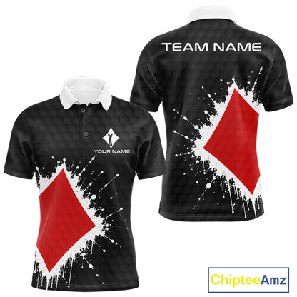 Red Diamonds Poker Mens Golf Polo Shirt Custom Name Splatter Poker Golf Top For Team, Golf Gift NYN4036