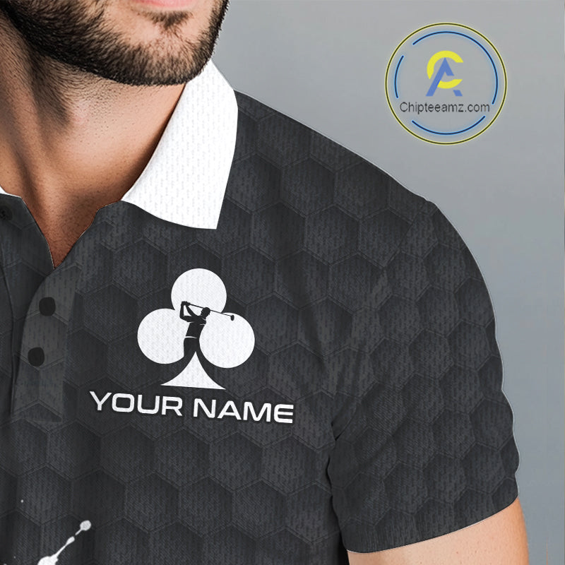 Black Clubs Poker Mens Golf Polo Shirt Custom Name Splatter Poker Golf Top For Team, Golf Gift NYN4037